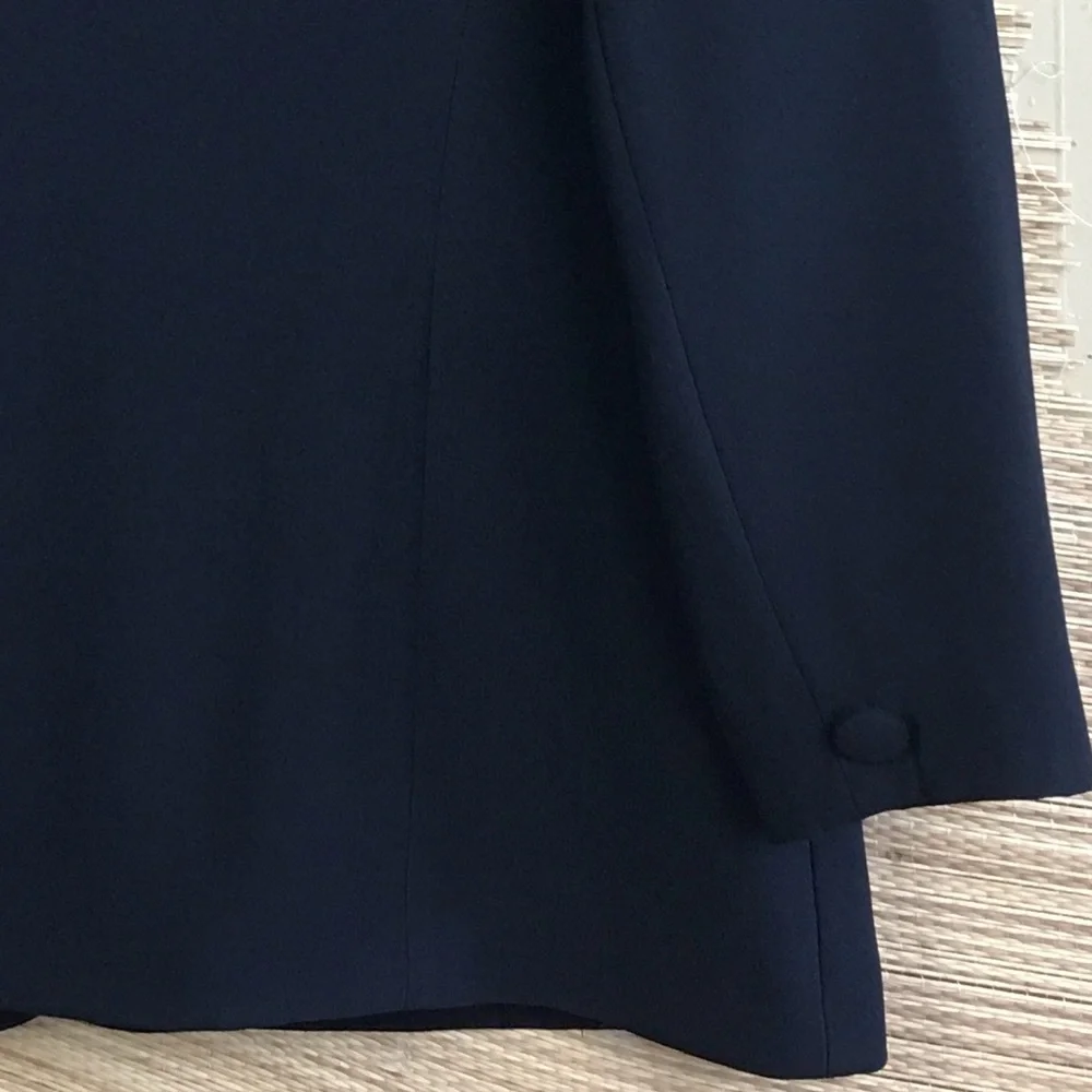 Vintage 1990s Christian Dior Jacket Black Crepe Tailored In USA Collarless Sz 16